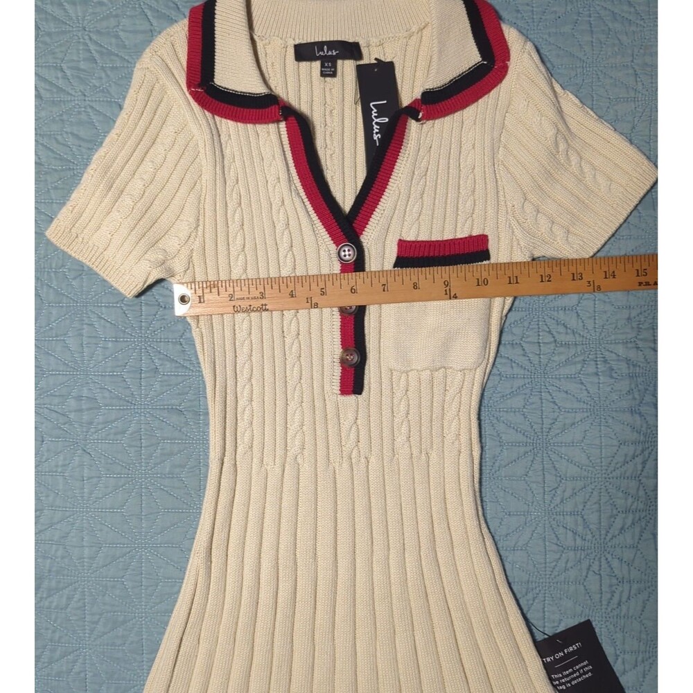 Lulu's Upscale Ideal Beige Cable Knit Short Sleeve Sweater Mini Dress NWT Sz XS - Picture 4 of 8